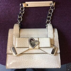Guess Cream Croc-Embossed Bow Crossbody Bag